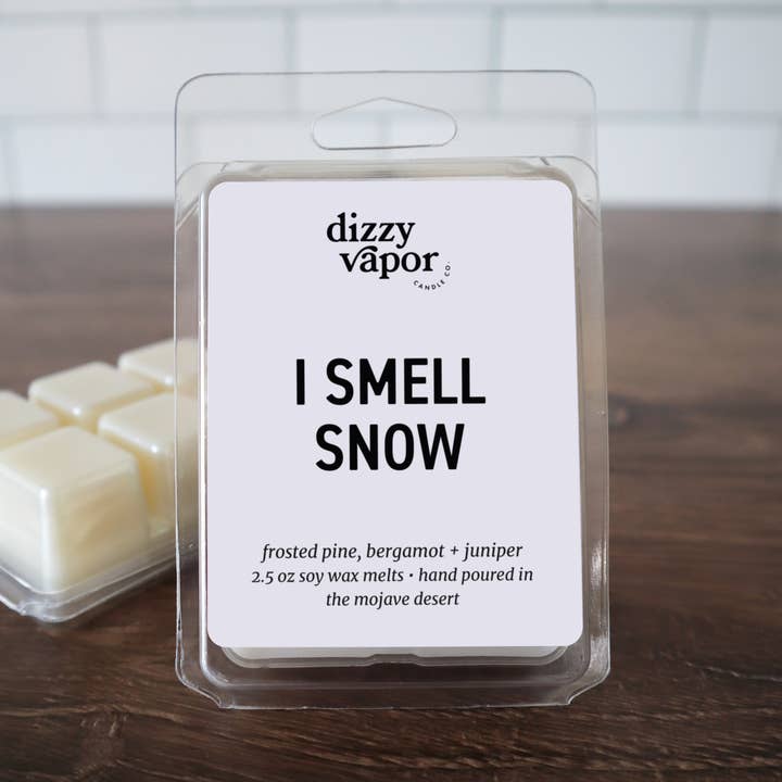 I Smell Snow | Ozone, Citrus + Frosted Pine Soy Wax Melts for wholesale by Dizzyvapor Candle Co.