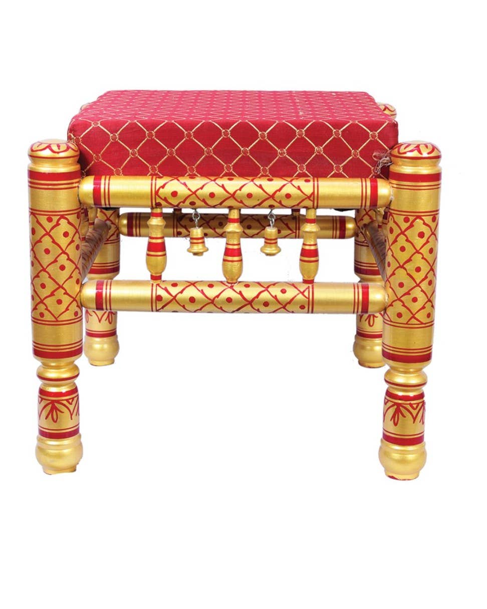 Ancientveda – wholesale Stool – Wooden Stool(16” x 16” x 15” H) Red and Gold0