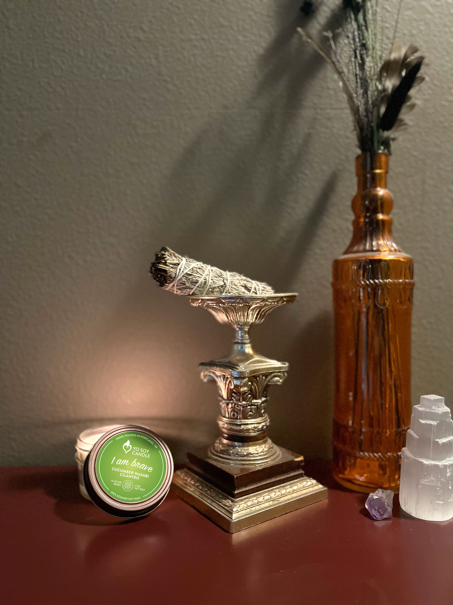 Yo Soy Candle - Wholesale Jar/Filled Candle - I AM BRAVE : Cucumber Wasabi Cilantro Soy Candle2