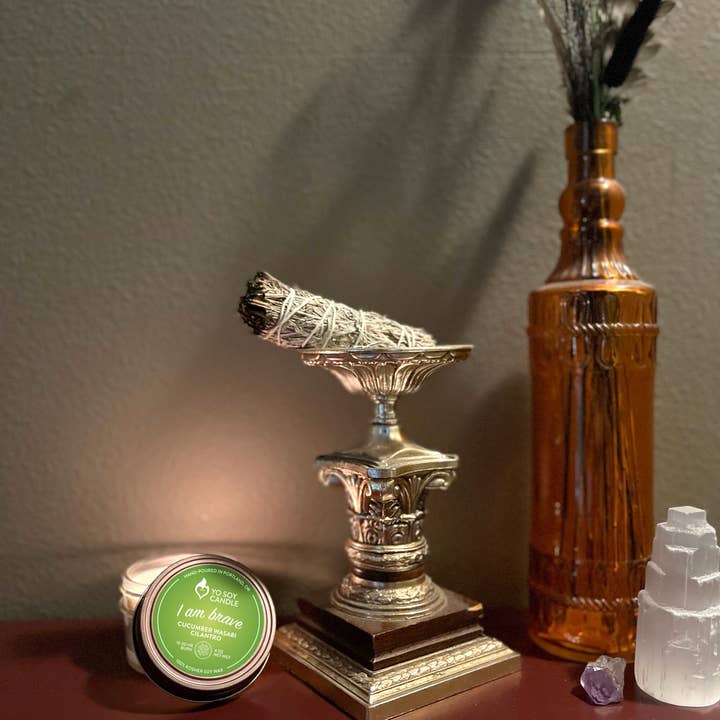 Yo Soy Candle - Wholesale Jar/Filled Candle - I AM BRAVE : Cucumber Wasabi Cilantro Soy Candle2