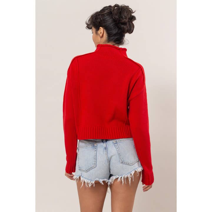 HYFVE - Wholesale Knit Sweater - Women's - DZ24F690-High Neck Reverse Seam Sweater