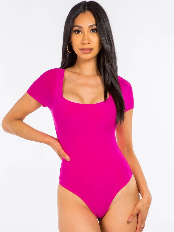 Uptown Apparel - Wholesale Bodysuit - Women's - J6866 Square Neck Cap Sleeve Lined Bodysuit0