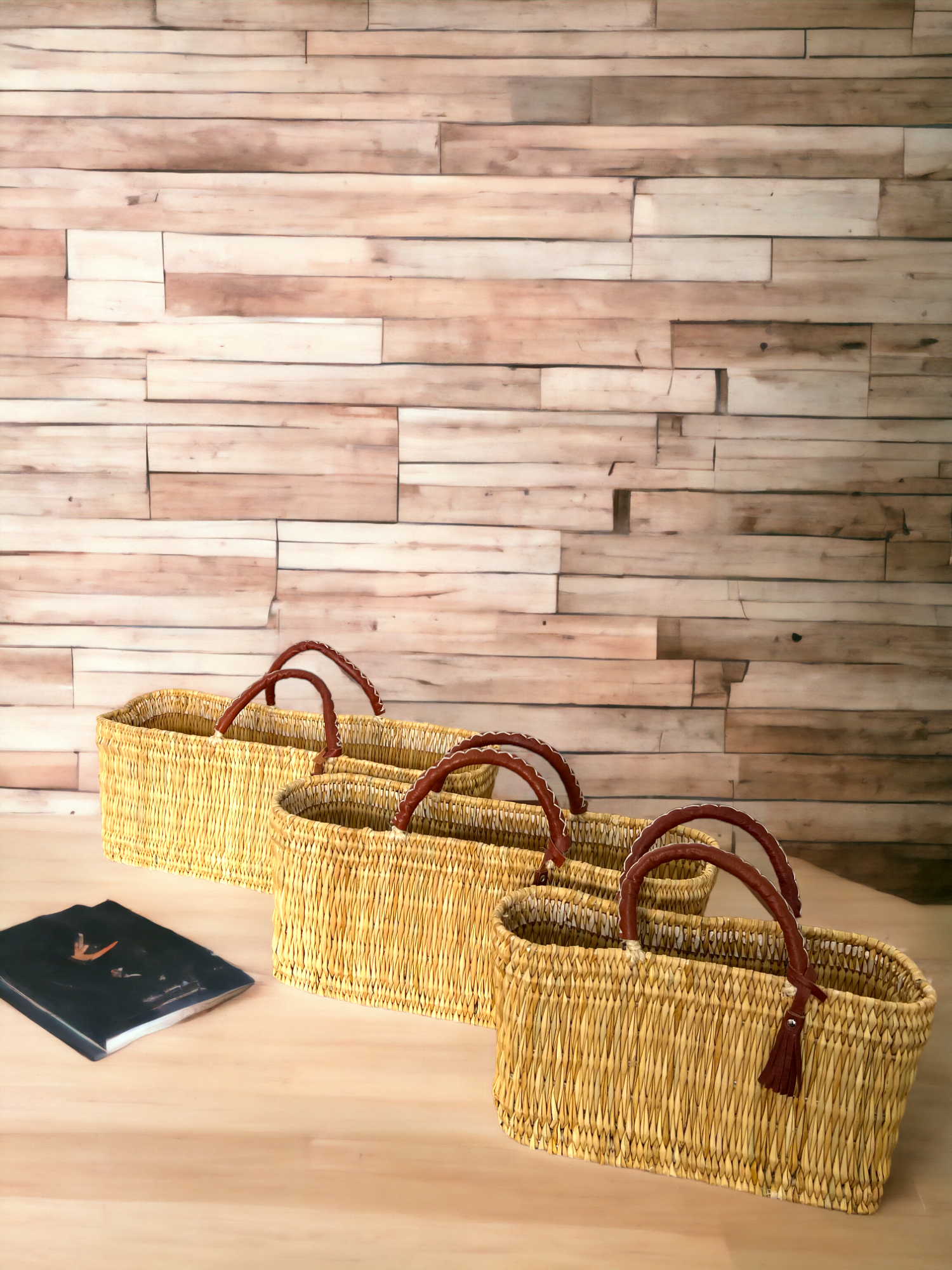 Melecraft - Wholesale Basket - Natural Reed Baskets Set - With Leather Moroccan handmade2