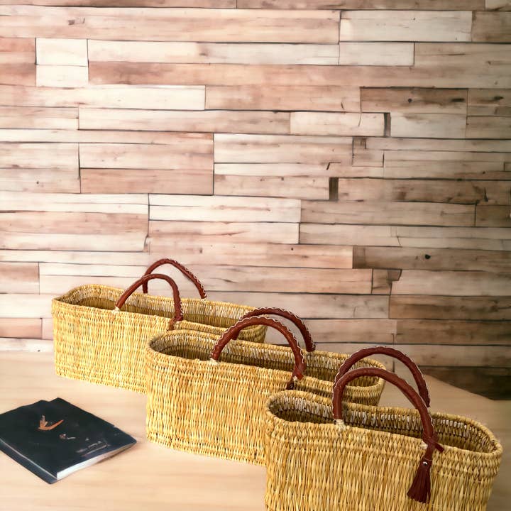Melecraft - Wholesale Basket - Natural Reed Baskets Set - With Leather Moroccan handmade2