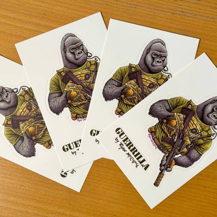 Ryan McCulloch Art - Wholesale Sticker - 5.25 INCH STICKER: Guerrilla (Military Gorilla) 1