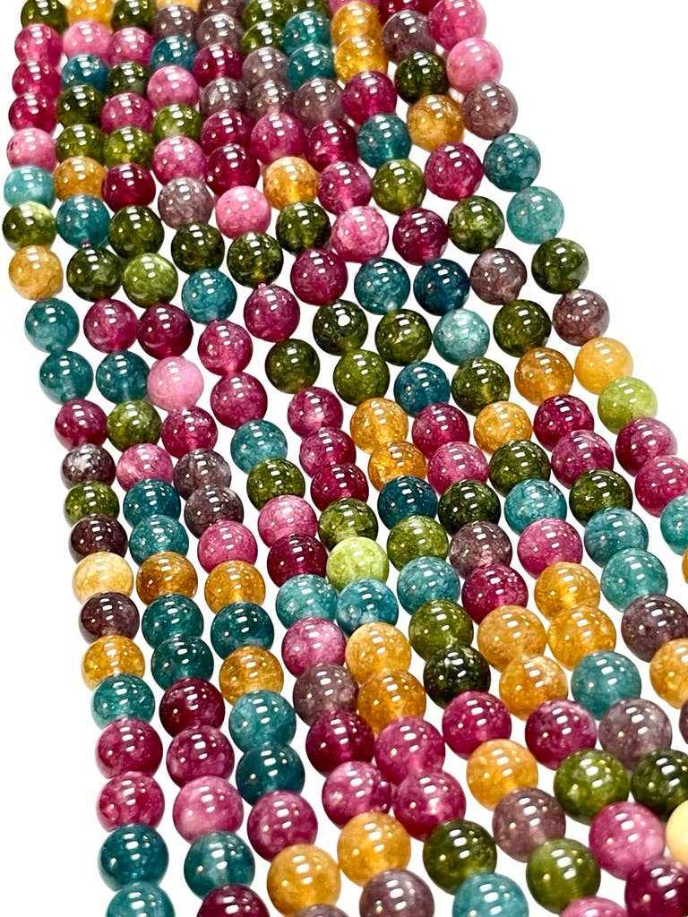 TRIVENI USA INC - Wholesale Beads - 8mm Tourmaline Quartz Gemstone Round Beads Strands 8