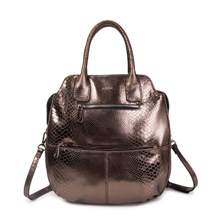 Velya Shopper-Tasche aus bronzefarbenem Metallic-Leder für den Großhandel von kate lee