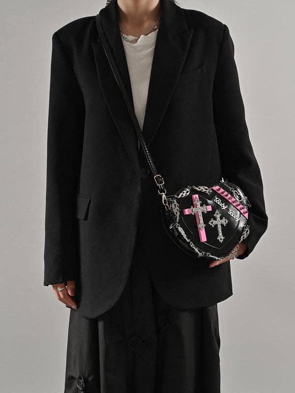 BLACK Stylish Selection Cool Heart Shape Chains Rivet Bags Accessories for wholesale on Faire1