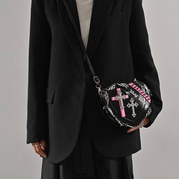 BLACK Stylish Selection Cool Heart Shape Chains Rivet Bags Accessories for wholesale on Faire1