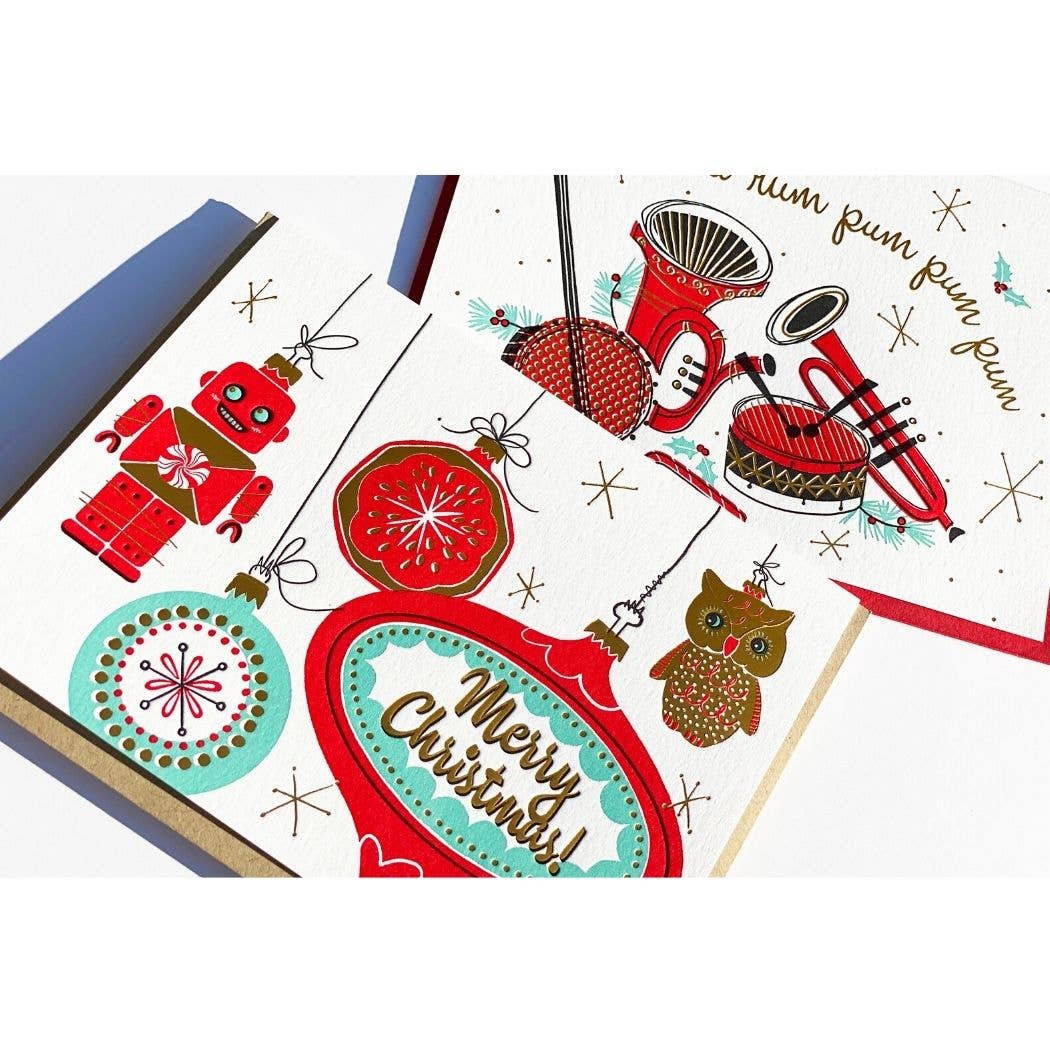 Porchlight Press Letterpress – Engroshandel Julekort – Vintage ferie retro ornamenter kort4