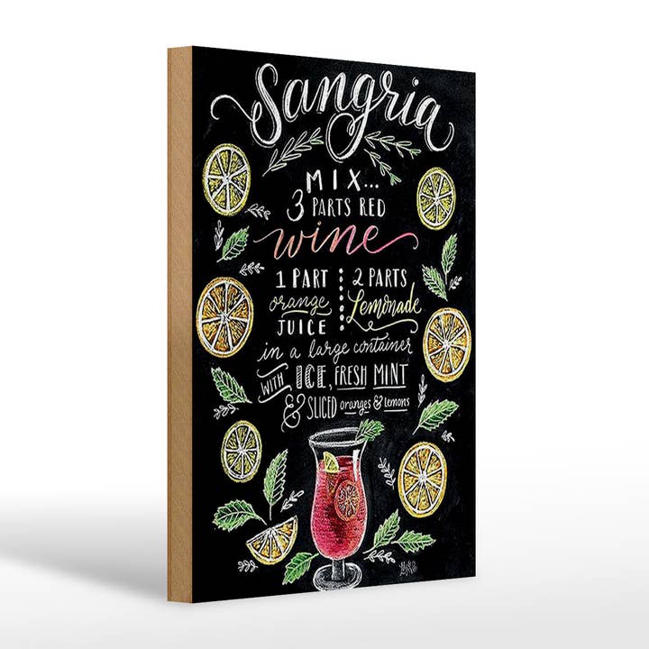 Wooden Sign Cocktail 20x30 cm Sangria Recipe Blackboard Style Decoration for wholesale by Femer