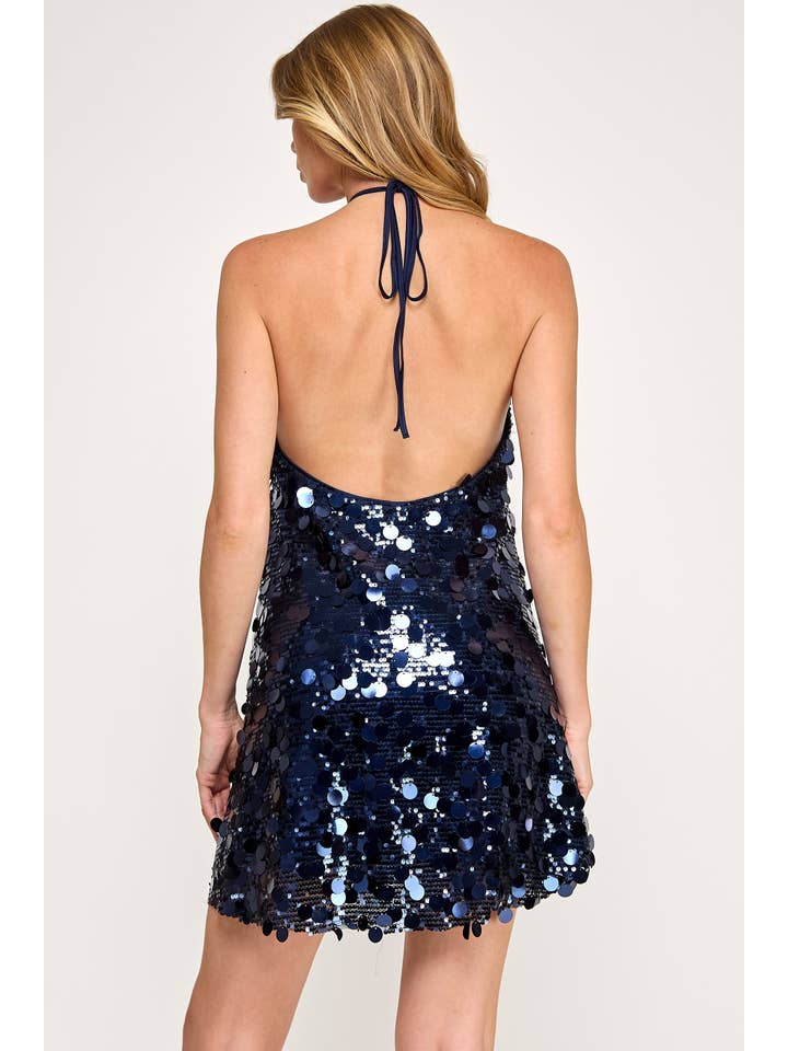 Vestis M - Wholesale Dress - Women's - Daze Mini Dress - Sequin Halter A Line Sparkle13