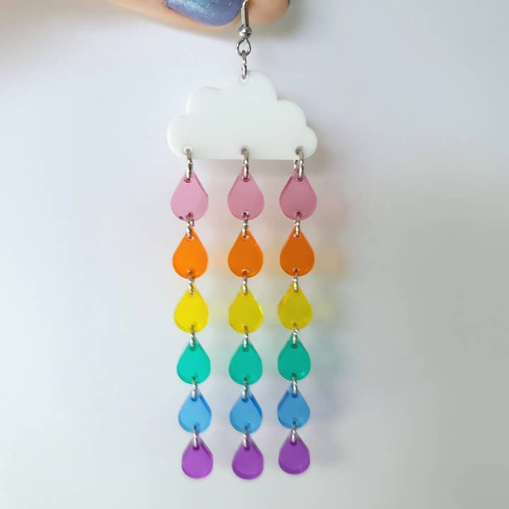 Raining Rainbow Clouds - Boucles d'oreilles - Découpe pour la vente par Mini Kitty Designs