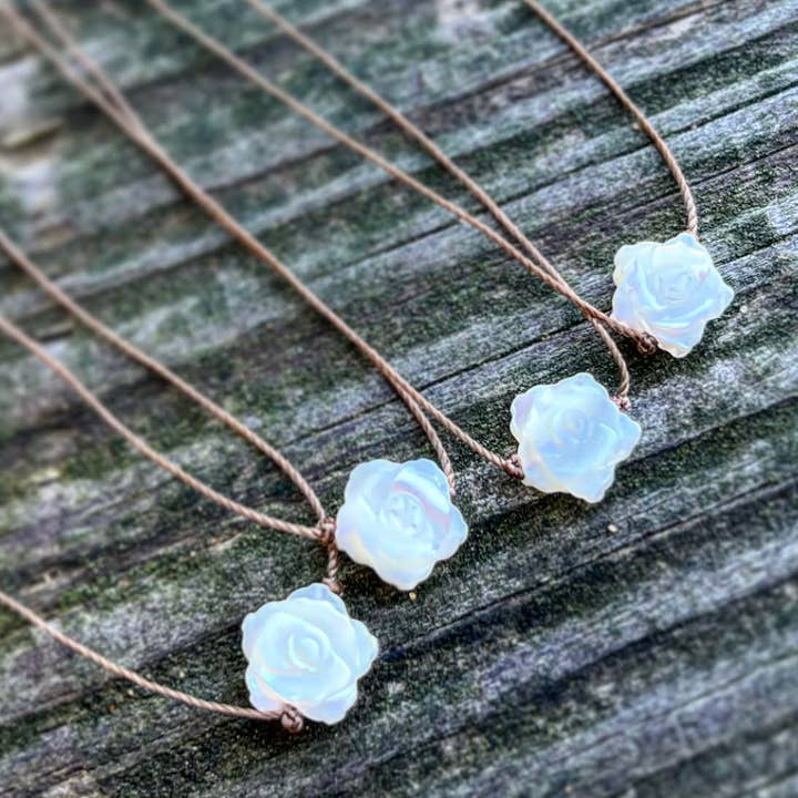 Mother of Pearl White Carved Flower Cord Necklace for wholesale by Merelani Designs
