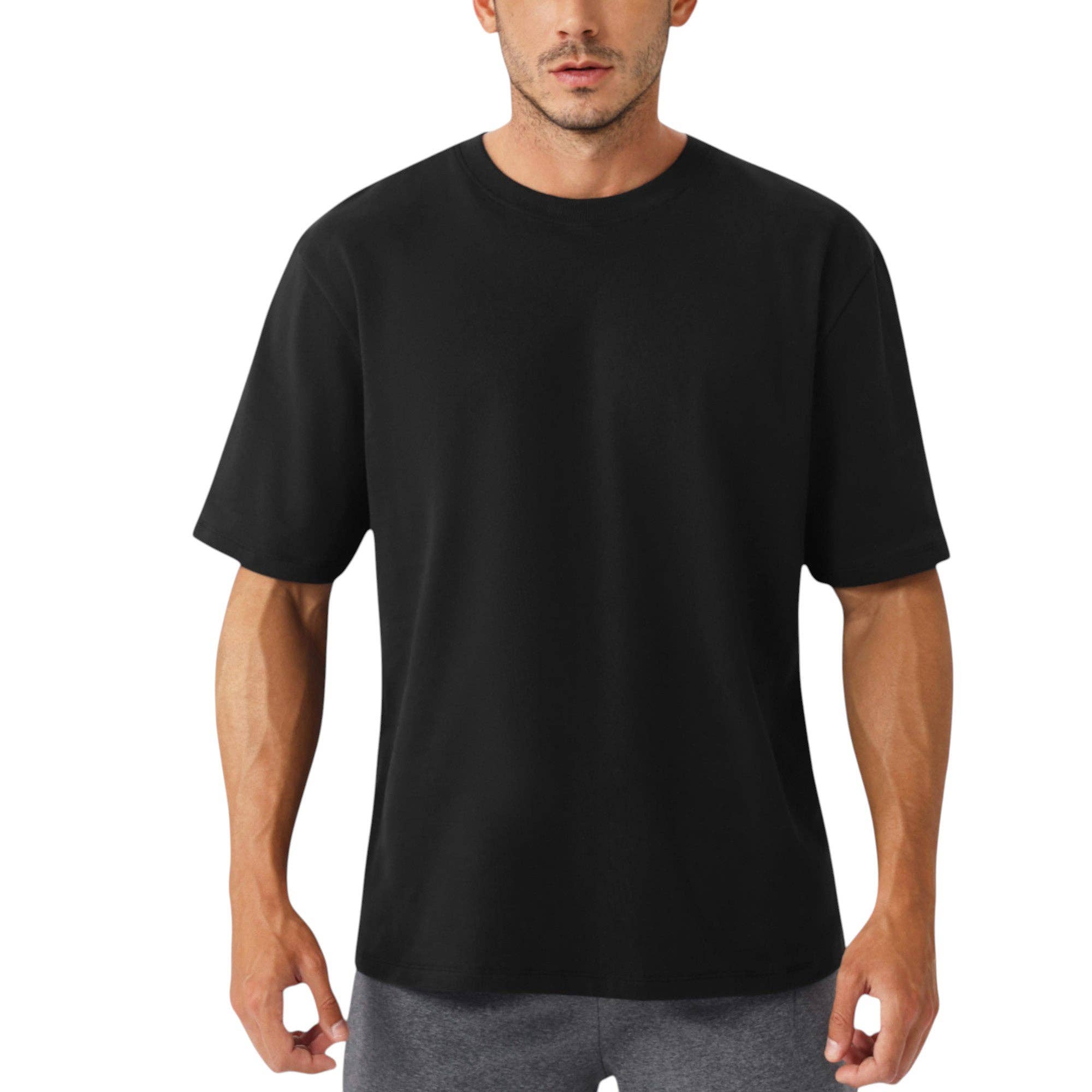 Active by Anna-Kaci - Wholesale T-Shirt - Men's - Men's Oversized Fit Short Sleeve T-Shirt with Drop Shoulders1