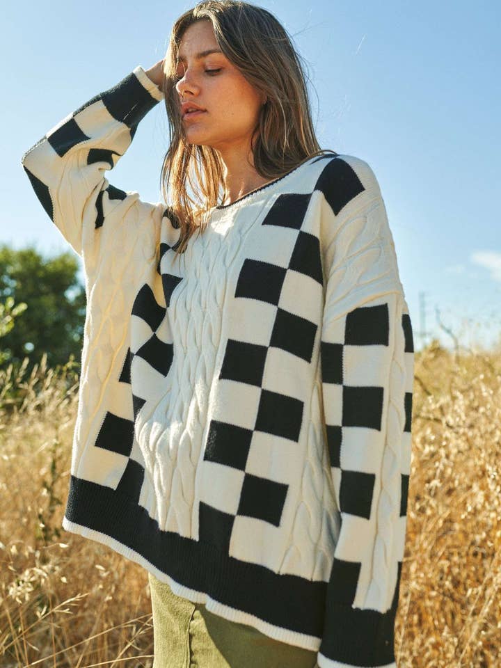 Off White Black Crewneck Checker Sweater for wholesale on Faire