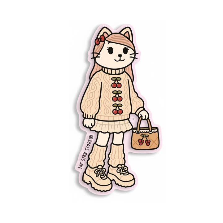 Roze Outfit KoroKoroPoko Kersen Kat Gestructureerde Stickers voor wholesale door the stkr store
