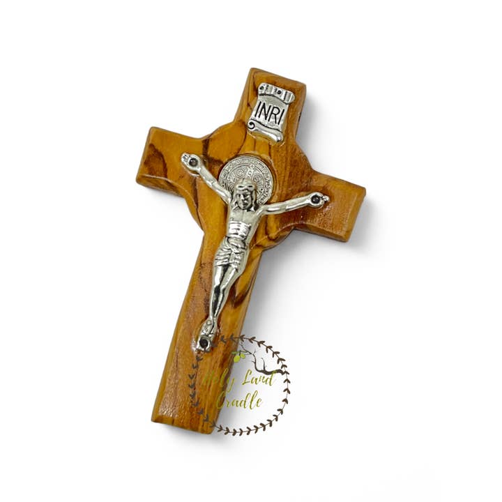 Holy Land Cradle - Wholesale Wall Cross - St. Benedict Olive Wood Cross7