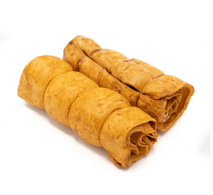 Willy's Wags Natural Pet Treats - Wholesale Pet Treats - Dog - Beef Cheek Roll Peanut Butter Basted 10-12"