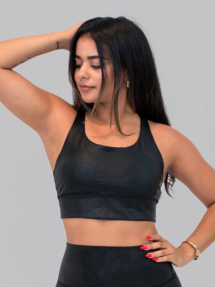 Vegan Leather Sports Bra Medium Support for wholesale by Style Loft Activewear
