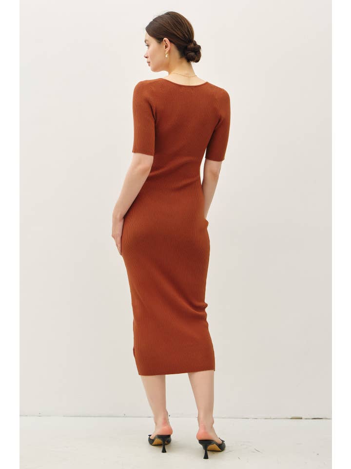 Be Cool - Wholesale Dress - Women's - SQUARE NECK HALF SLEEVE BODY CON SWEATER DRESS11