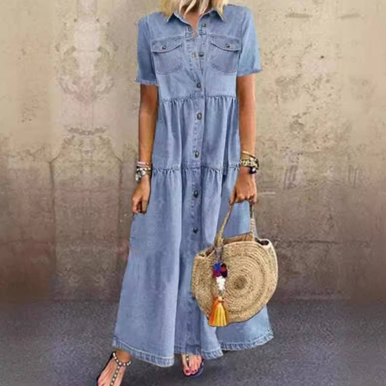 EmberLoom - Wholesale Dress - Women's - Women's Long Denim Dress with Button Front 0