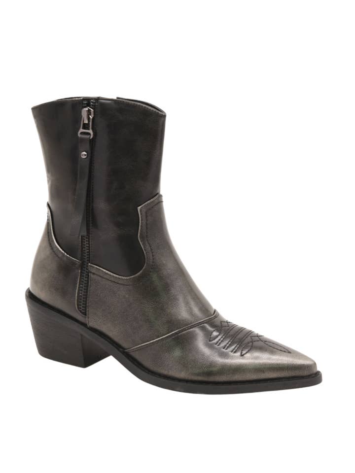 Azarey - Wholesale Cowboy Boots - Women's - Cowboy ankle boot side zipper and embroidered toe 462K174