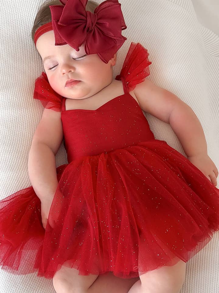 A Little Lacey - Wholesale Dress – Baby - Belle Red Sparkle Baby Romper1