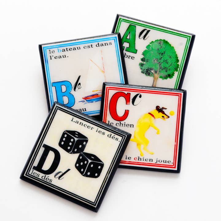 Cheltenham Road - Wholesale Coasters - Vintage French ABC Flashcard Coaster Set