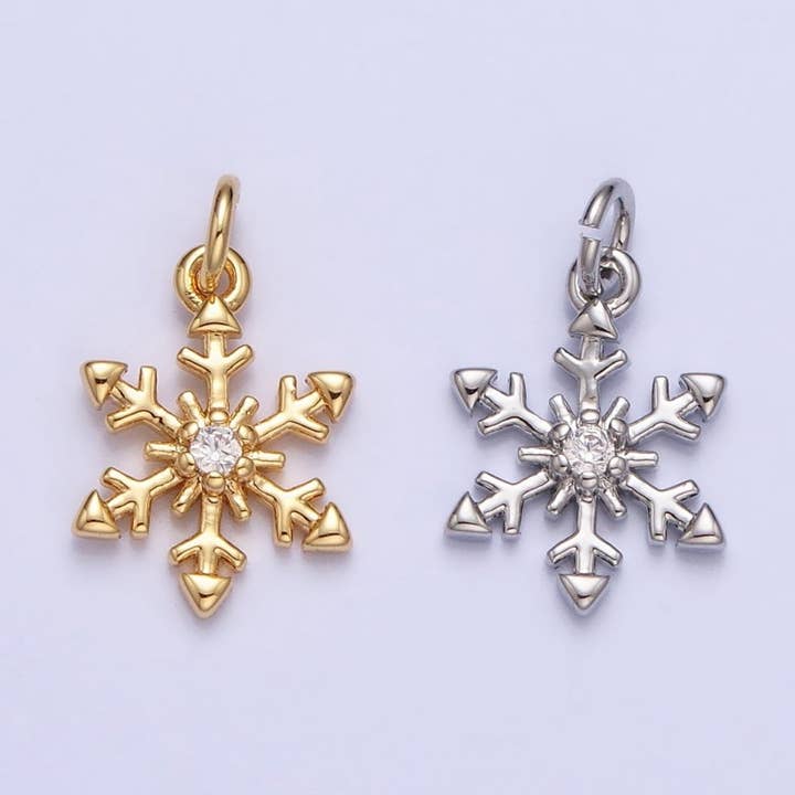 Aim Eternal - Wholesale Individual Charm/Pendant - Mini Gold plated Winter Cubic Snow Flake Charm Small Silver Snow Flake Pendant AC721 AC7223