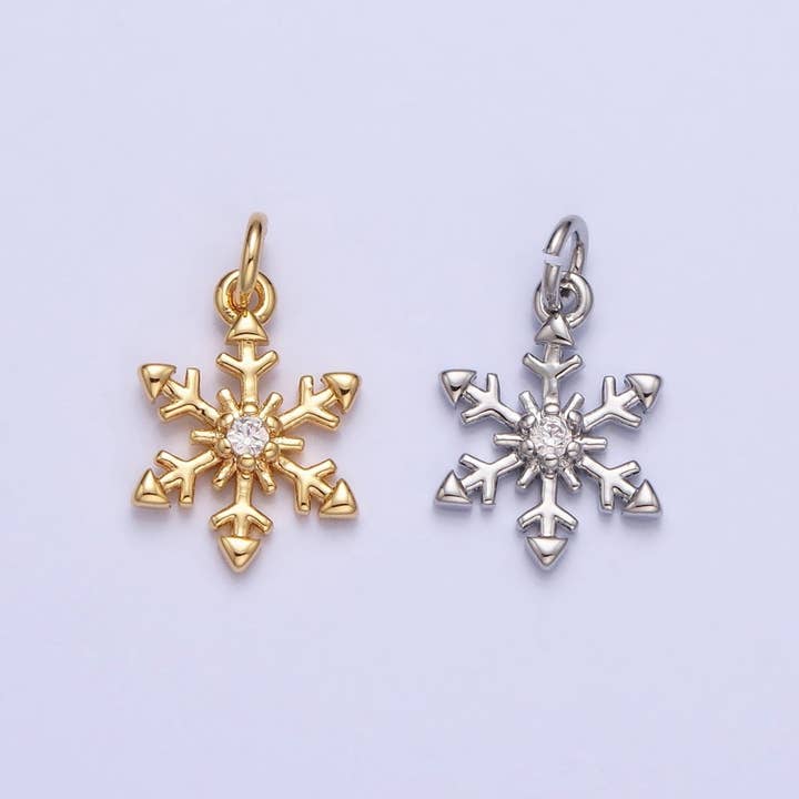 Aim Eternal - Wholesale Individual Charm/Pendant - Mini Gold plated Winter Cubic Snow Flake Charm Small Silver Snow Flake Pendant AC721 AC7224