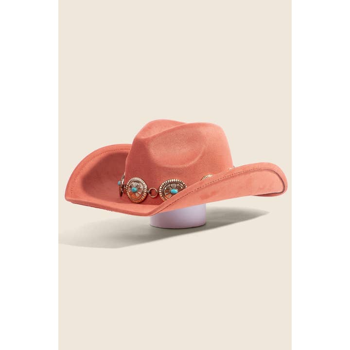 Anarchy Street - Wholesale Fedora - Women's - Turquoise Stud Oval Concho Chain Western Cowboy Hat