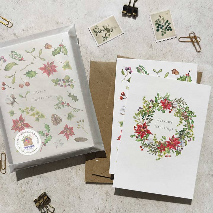 Christmas Plants Set of 6 Folded Cards and Envelopes for wholesale by Paper Willow