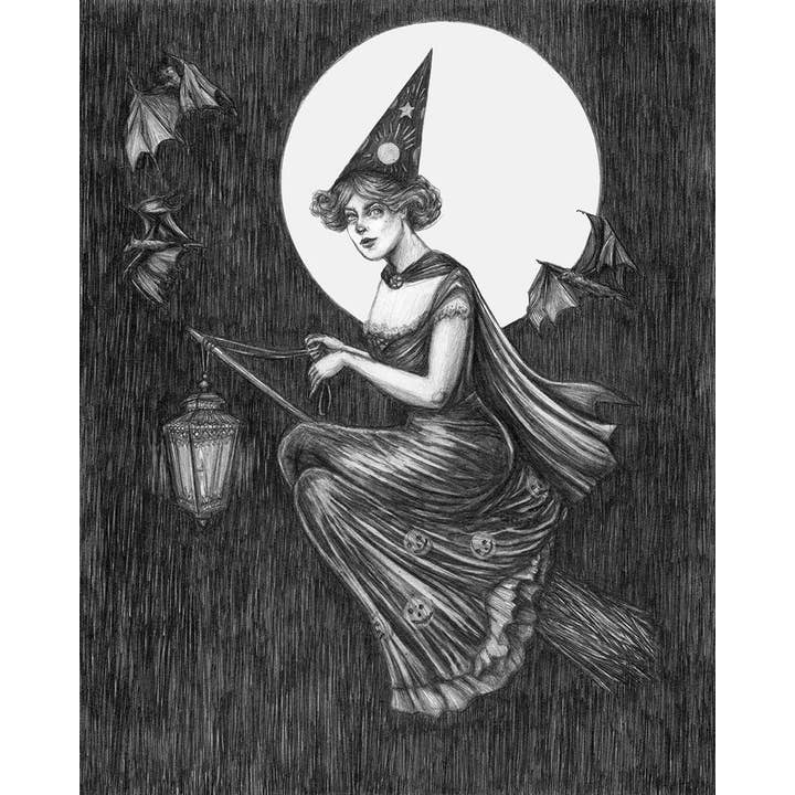 Caitlin McCarthy Art - Wholesale Art Print - By Lantern Light Fine Art Print - Vintage Halloween Witch1