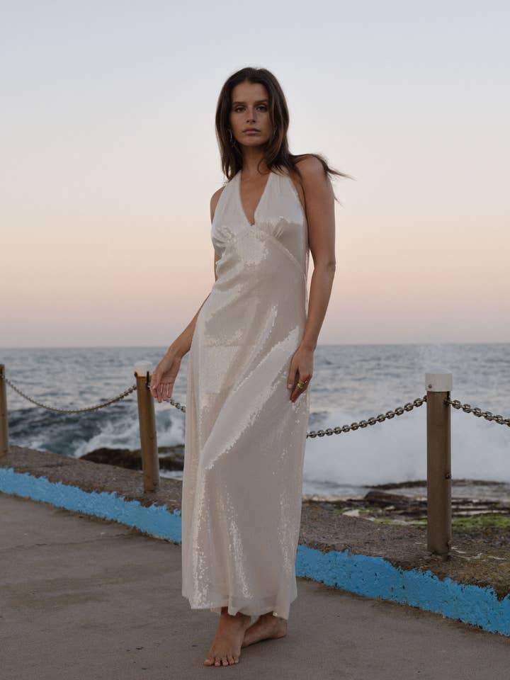 Forcast Women's Ariana Sequin Halter Dress for wholesale by Forcast