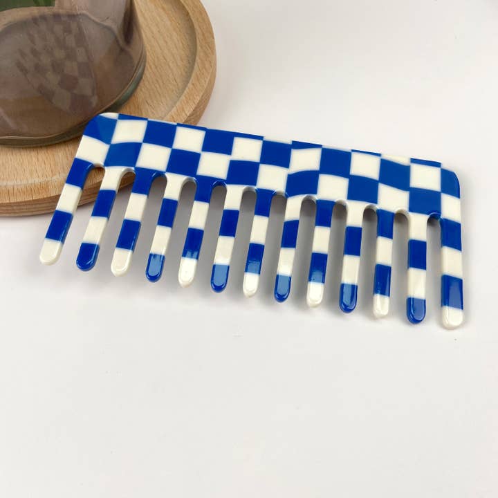 TheDivaSoap - Vente Peigne/brosse à cheveux - Peigne simple à dents larges pour cheveux fins à motif damier3