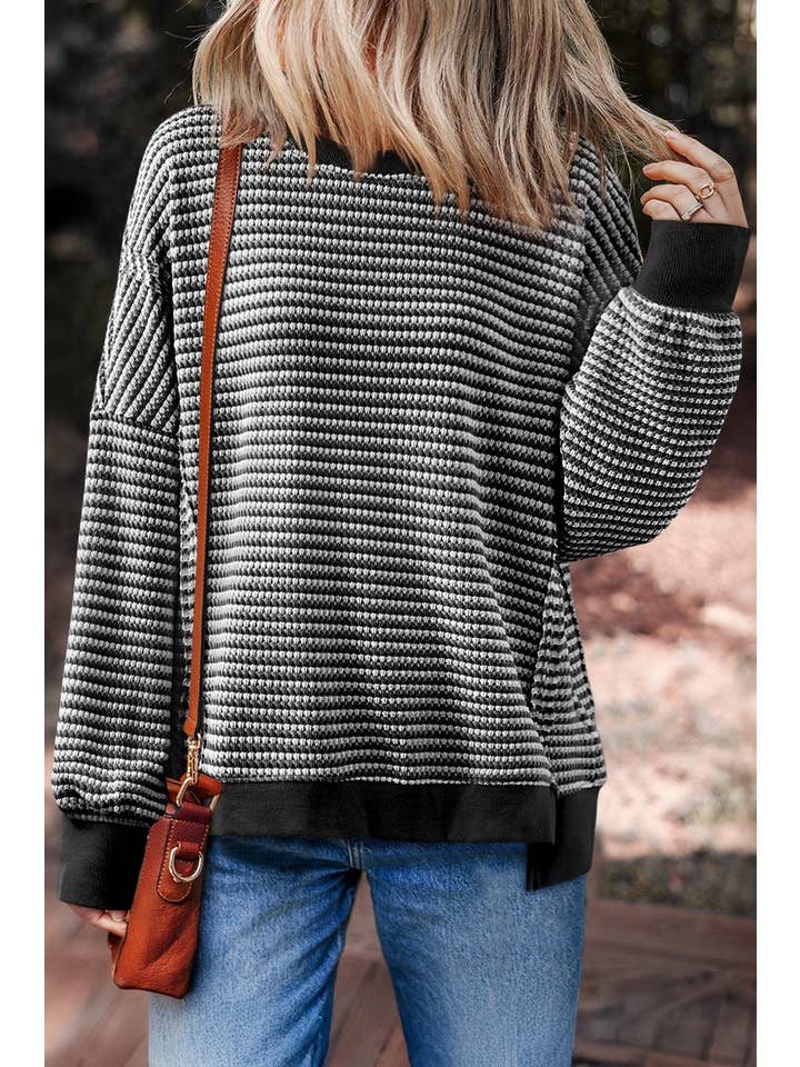 Little Daisy Closet - Wholesale Knit Top - Women's - LDC Ribbed Trim Drop Shoulder Long Sleeve Oversize Top2