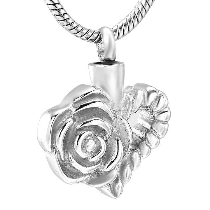 Silver Floral Heart Cremation Urn Necklace for wholesale by Cherished Emblems