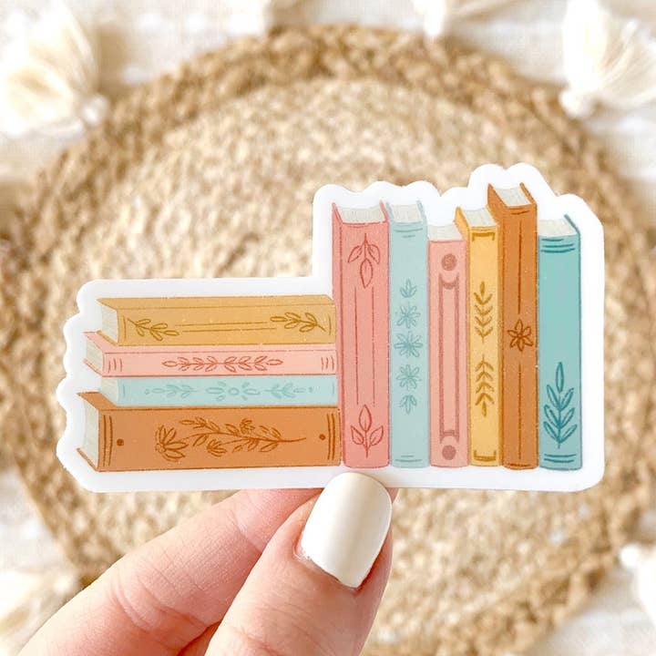 Stack of Books Vinyl Sticker 3x1.75in | Bookish & Reading for wholesale by Elyse Breanne Design