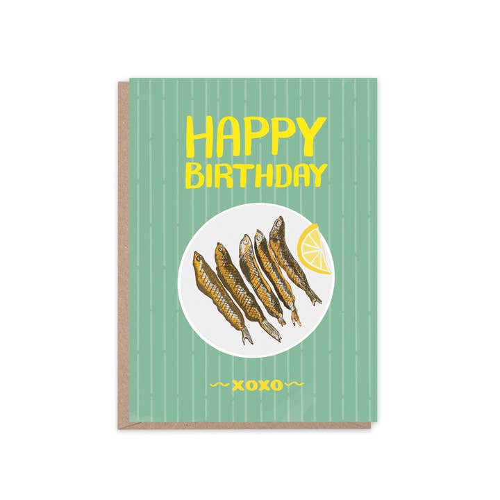 Anchovies Birthday Card | Seafood Art Greetings Card for wholesale by Places & Spaces Art Co.
