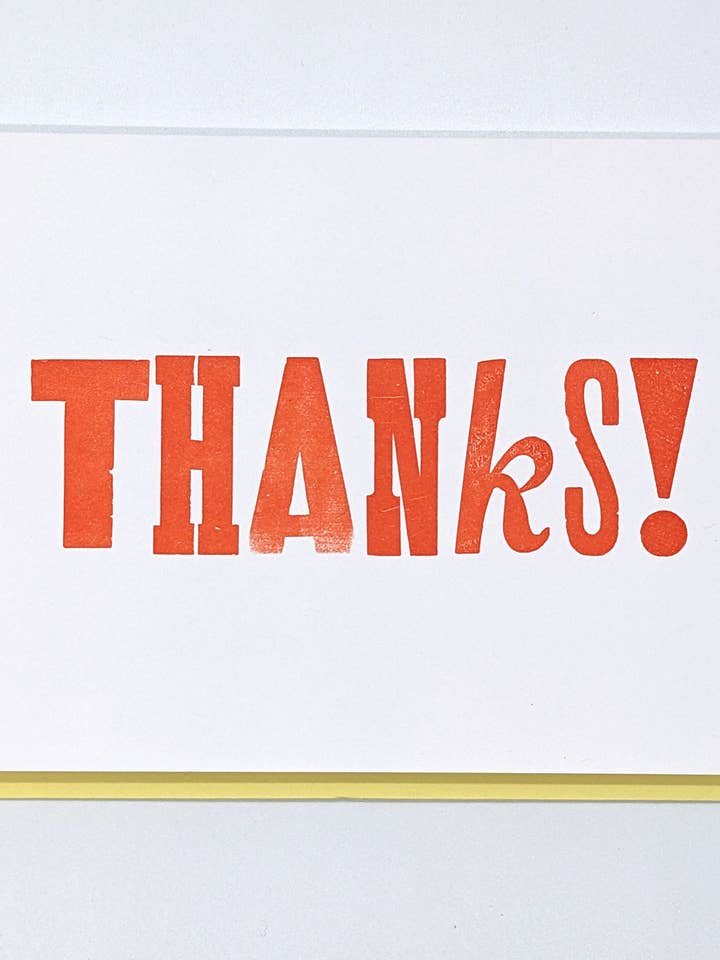 Thanks! - Original Letterpress Printed Card for wholesale by Wingedprints