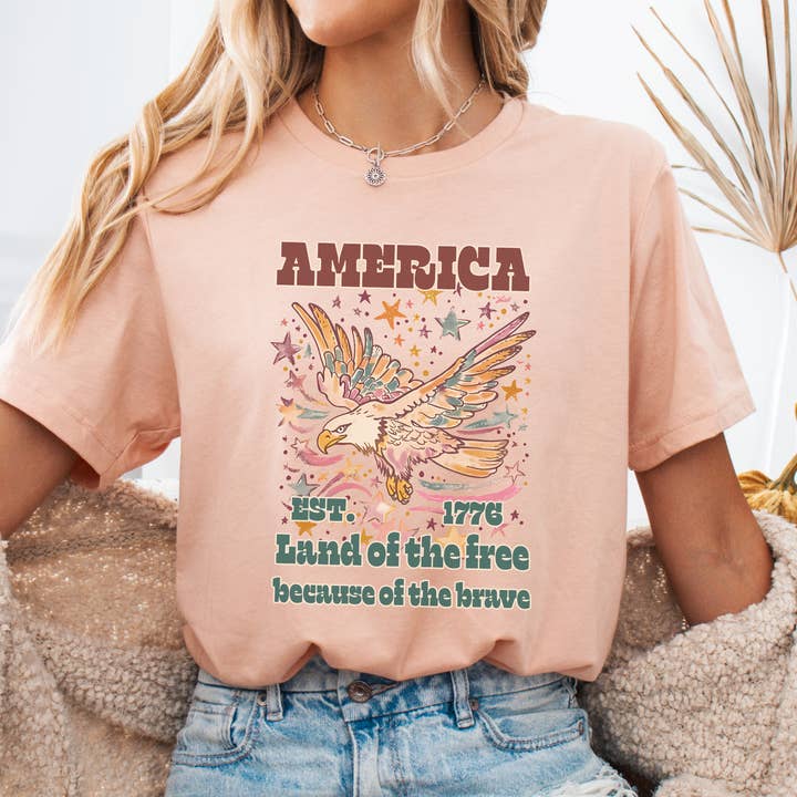 America 4th of July graphic t-shirt, Bald Eagle, Women's for wholesale by ATTA TOOD LLC