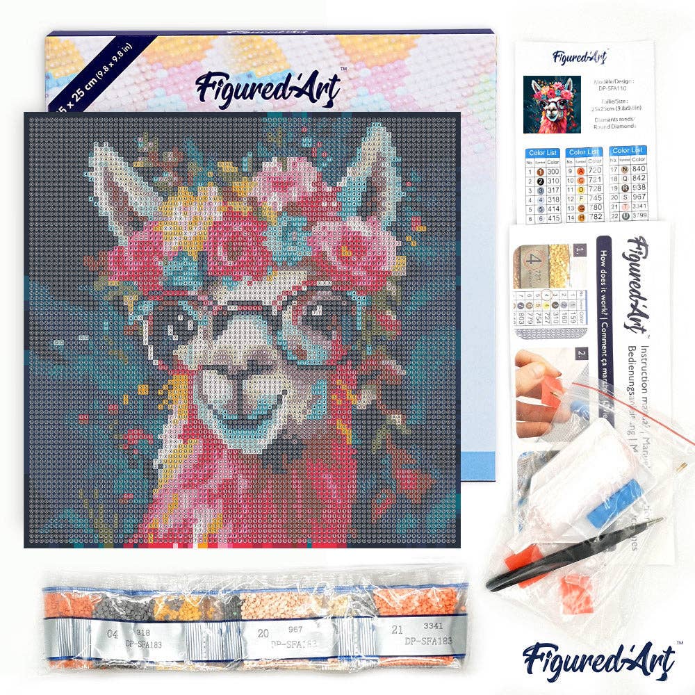 Figured'Art - Wholesale DIY Craft Kit - Mini Diamond Painting 25x25cm - Fantasy llama and flowers3