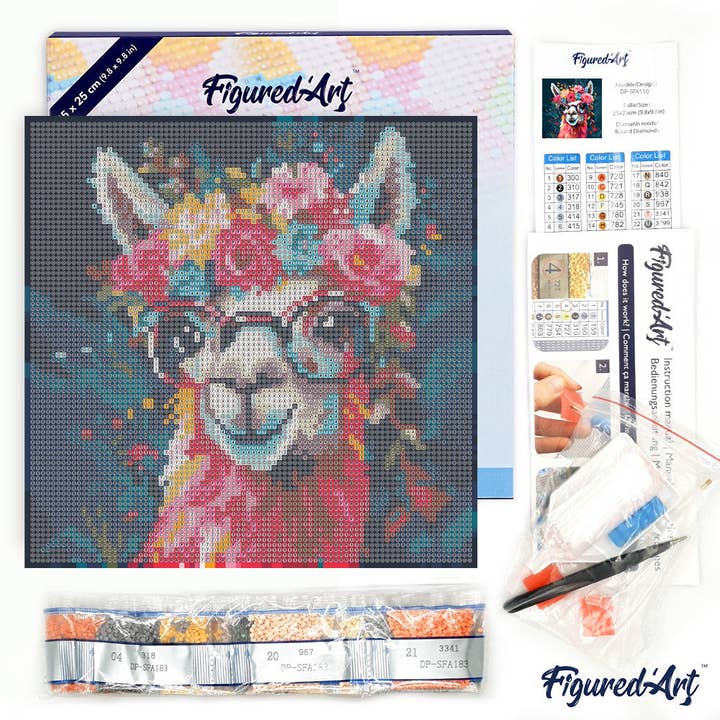 Figured'Art - Wholesale DIY craft kit - Mini Diamond Painting 25x25cm - Fantasy llama and flowers3