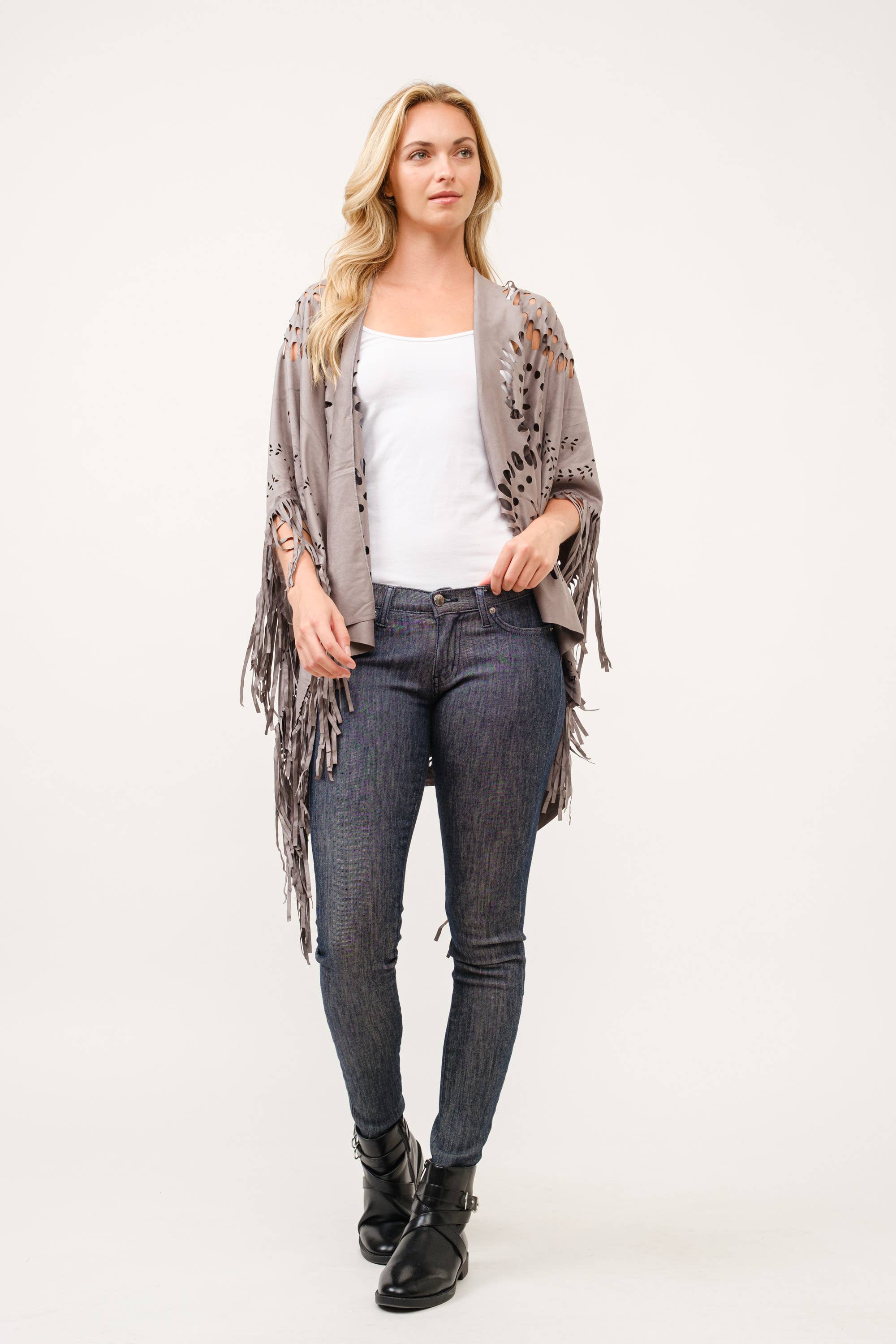 Raj Trading & Imports (USA) Inc. – wholesale Poncho – Women's – Willa Faux Suede Western Style Poncho Ruana16