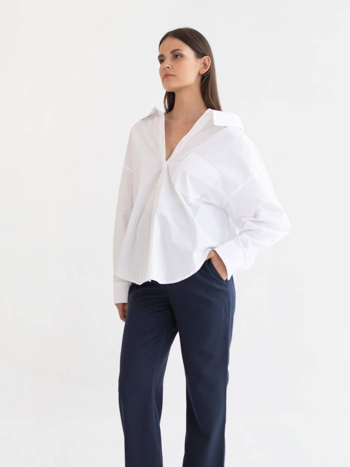 Navy Emma Overbelly Straight Maternity Pants for wholesale on Faire3