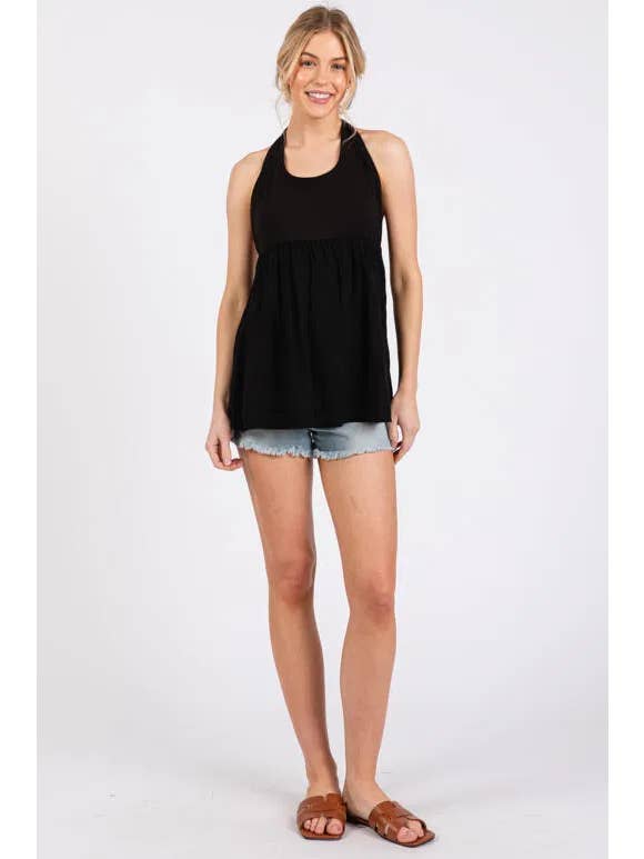 Final Touch - Wholesale Blouse - Women's - Halter Neck With Tie Woven Flare Top - NT313684