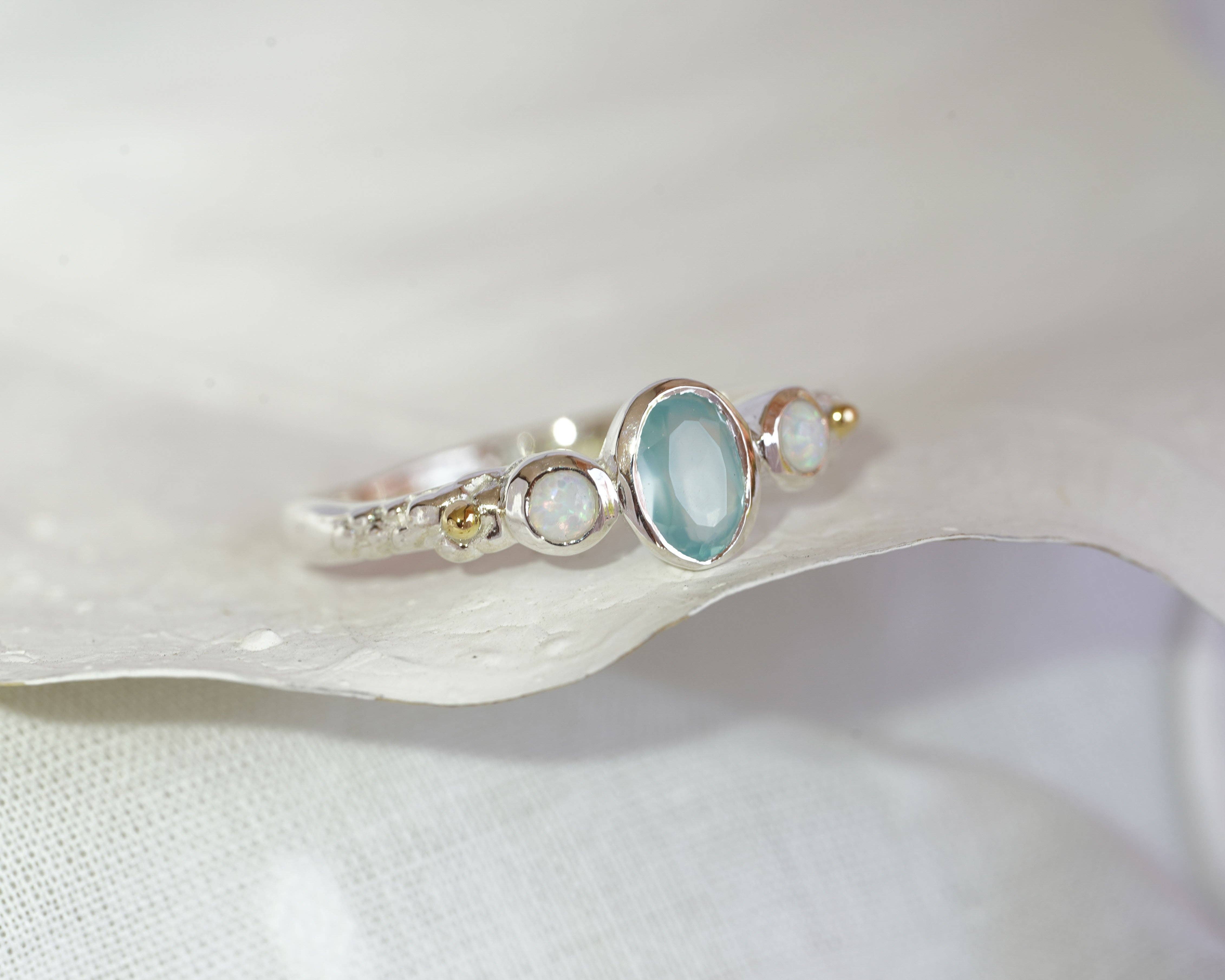 Banyan Jewellery – wholesale Multi-stone ring – Aqua Chalcedony and White Opal Ring2