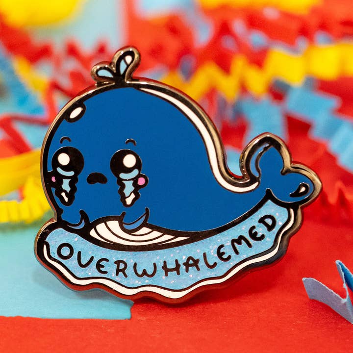 Overwhalemed Glittery Whale Enamel Pin - Overwhelmed for wholesale by Innabox Ltd