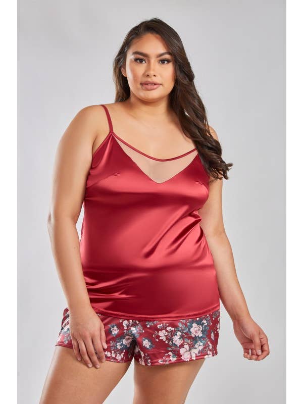 red nude Brittany Plus Size Floral Satin Bra and Panty Set for wholesale on Faire6